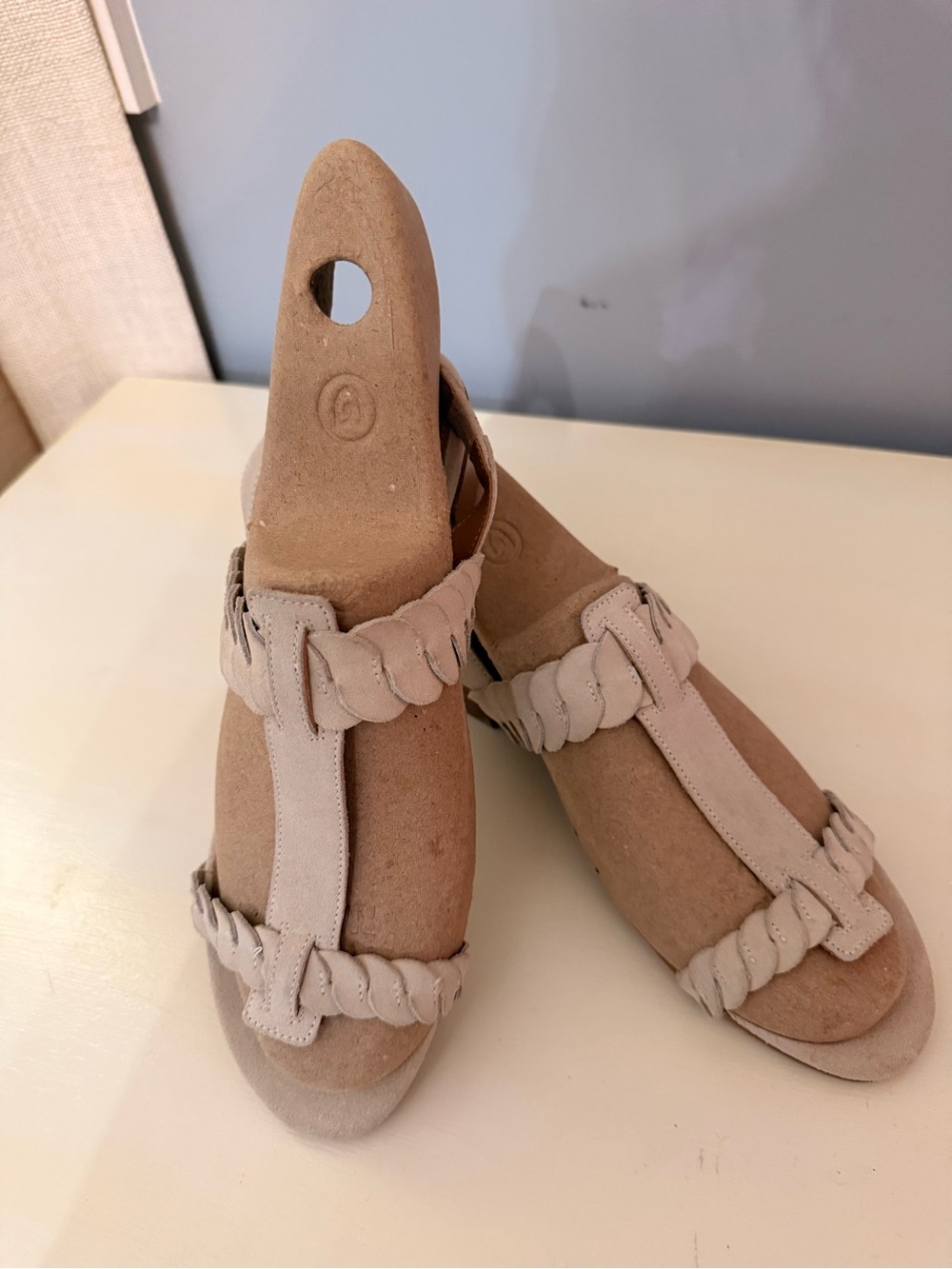 Aquatalia Beige Braided T-Strap Sandals